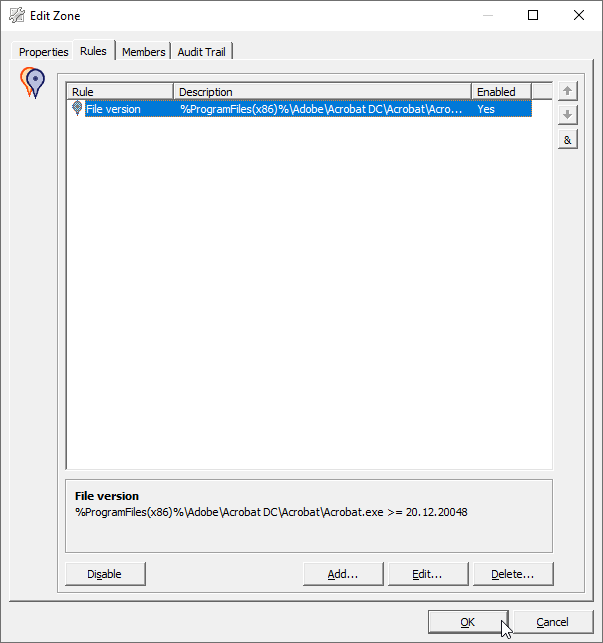 And the properties: the executable must have at least version 20.12.20048. 