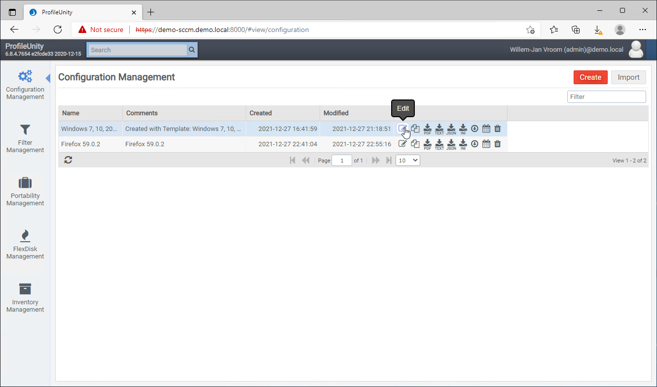 Click Edit in the correct configuration.