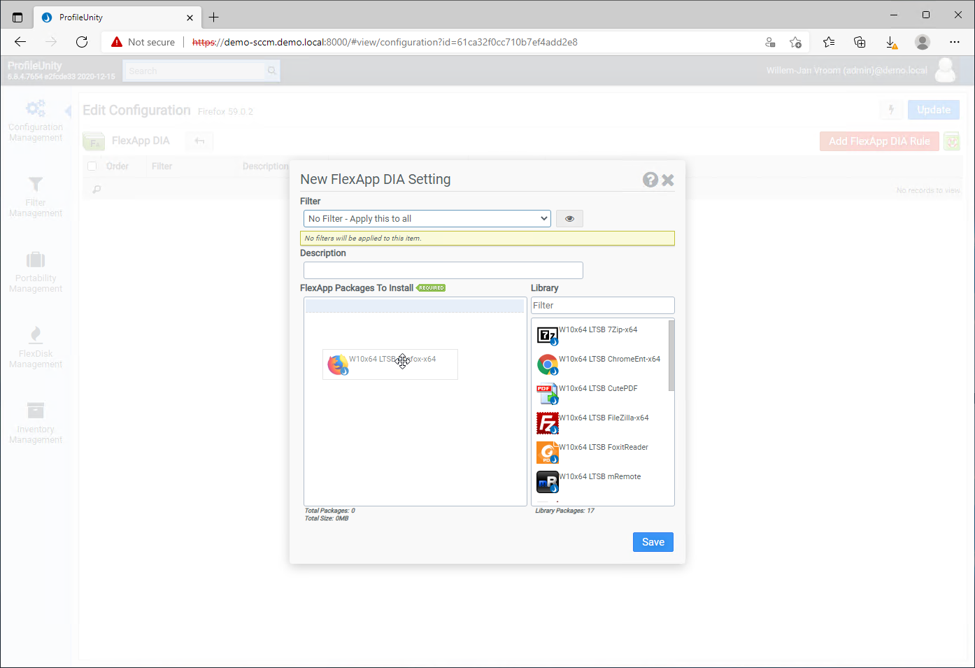 Drag-and-drop Firefox to FlexApp Packages To Install.