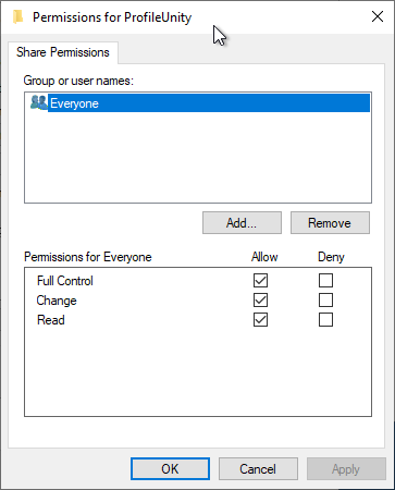 ProfileUnity Share Permissions