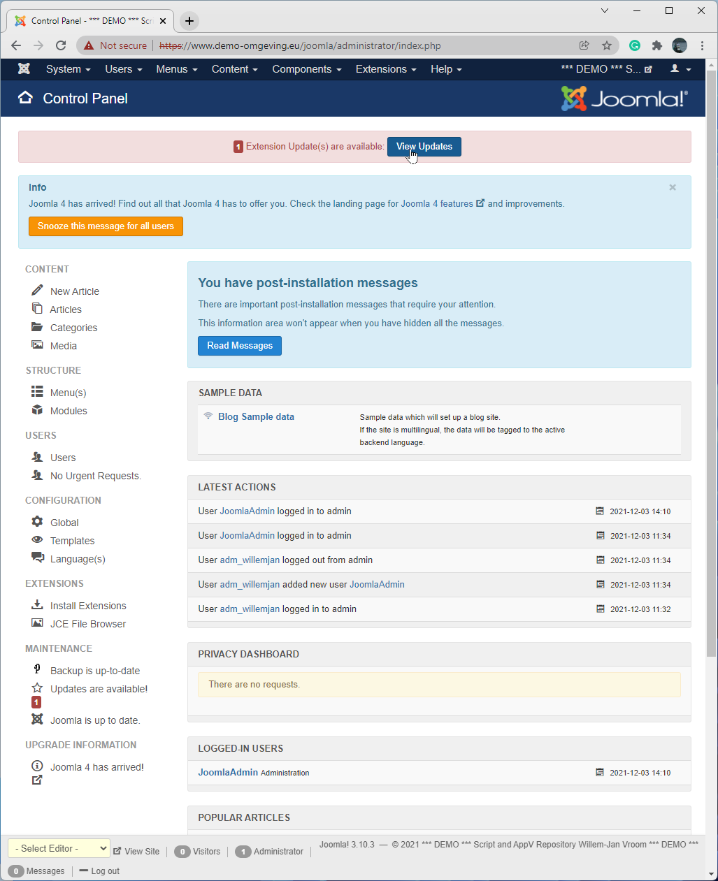 Login as a superuser and check for updates.