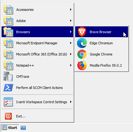 Starting Brave with Workspace Control Shell as the default shell.