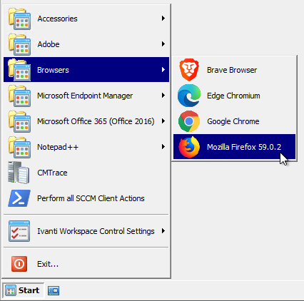 Starting Firefox with Workspace Control Shell as the default shell.