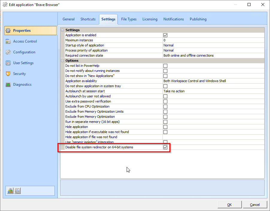 Disabled file redirector.
