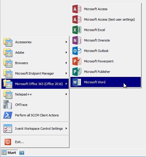 Start Word via the Start Menu.
