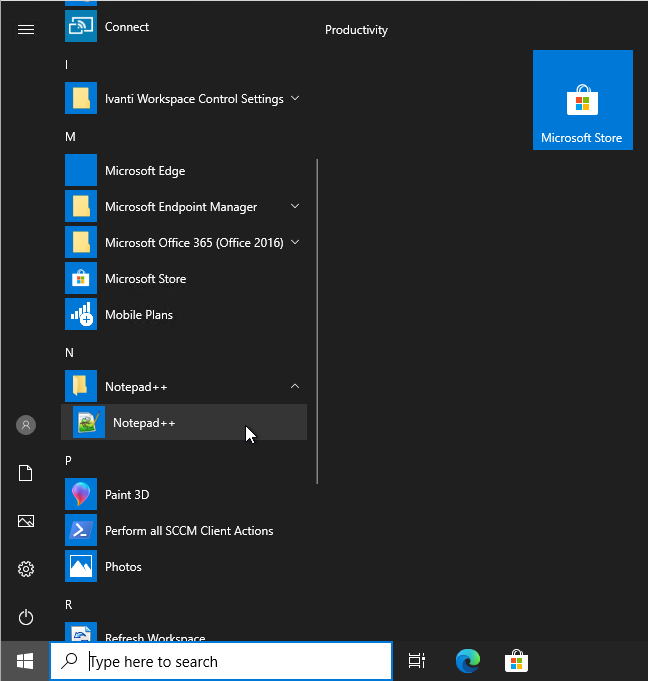 Starting Notepad++ with Microsoft Windows Shell as the default shell.