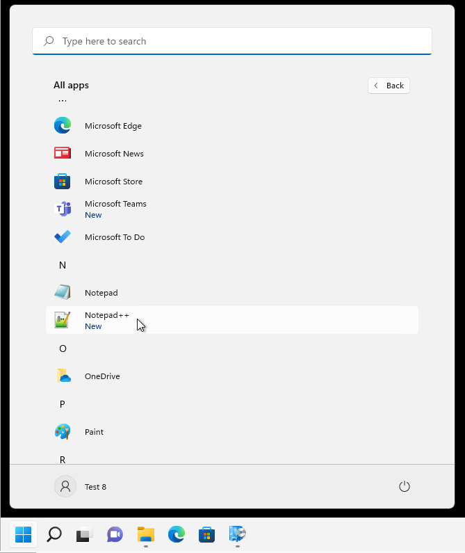 NotepadPlusPlus in the Start Menu